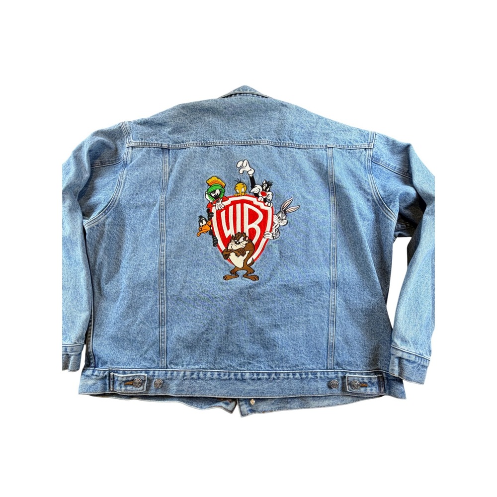 Vintage Warner Bros Studio Store Looney Tunes Denim Jacket XXL Light Wash 90s WB